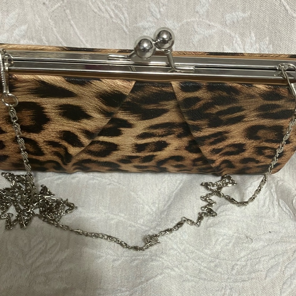 Leopard Print Clutch With Chain Strap - image 1